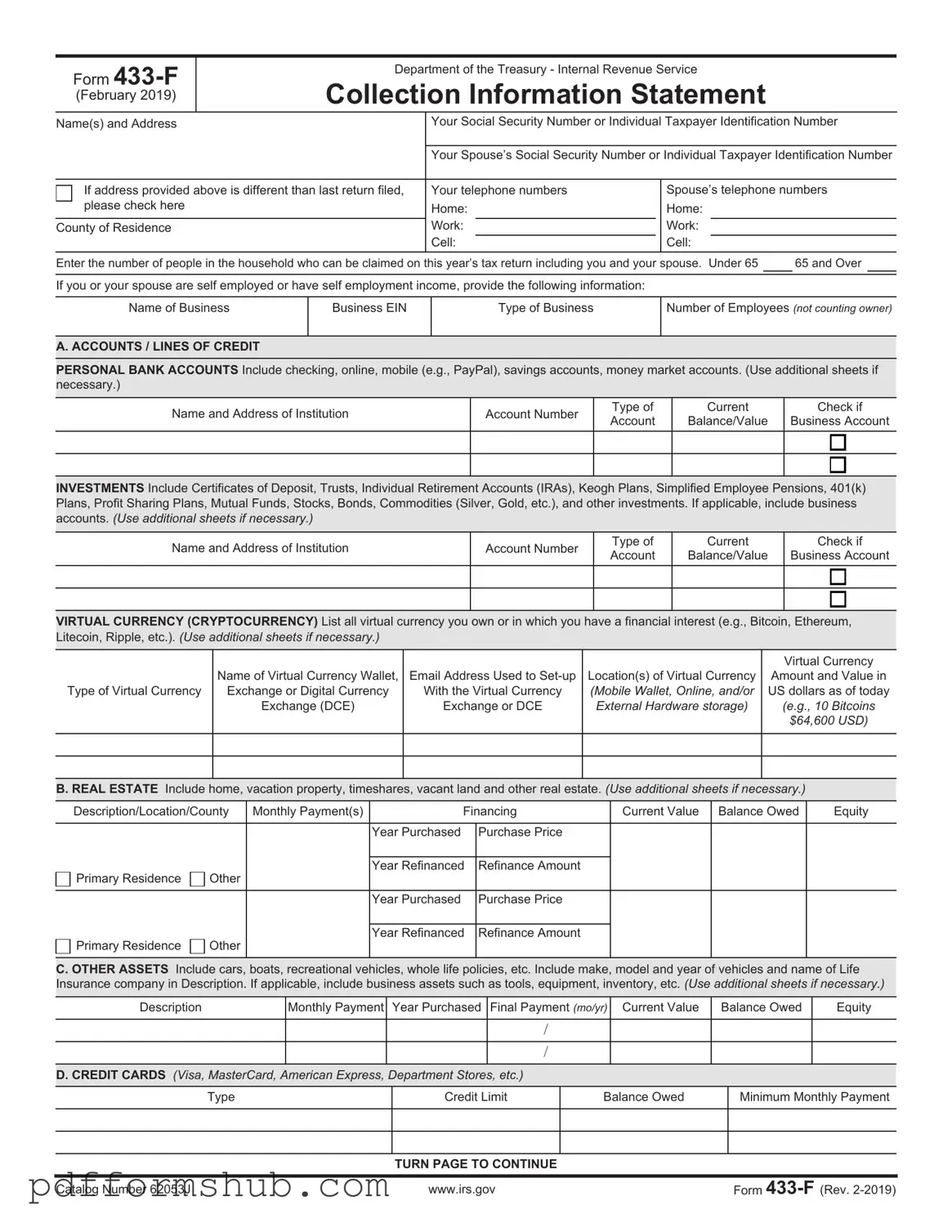 Fill in Your IRS 433-F Form