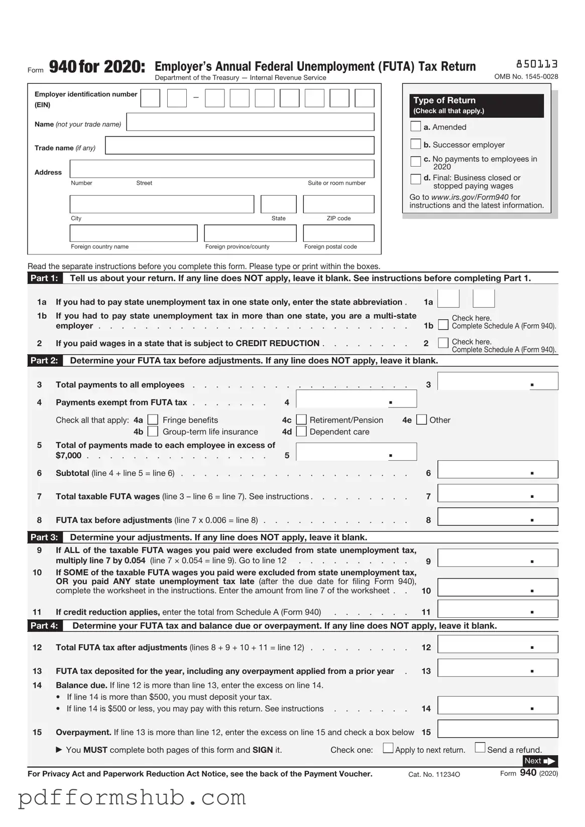 Fill in Your IRS 940 Form