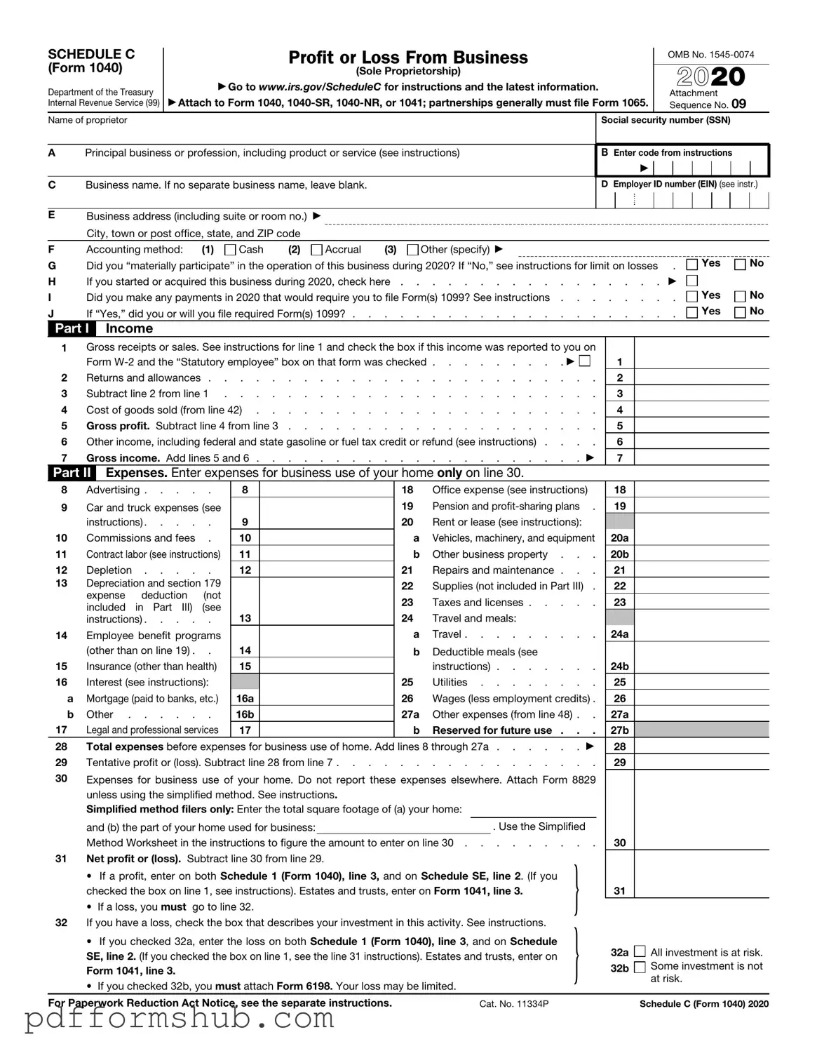 Fill in Your IRS Schedule C 1040 Form