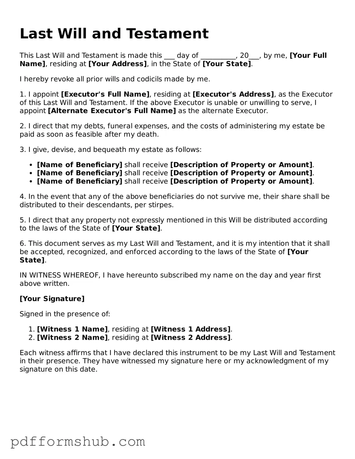 Valid Last Will and Testament Form