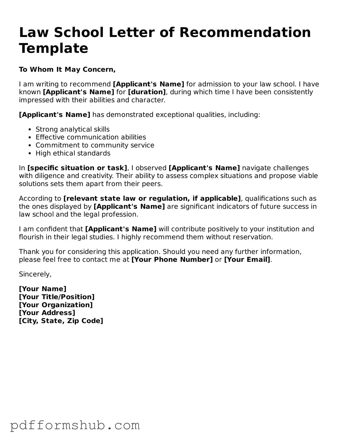 Valid Law School Letter of Recommendation Form