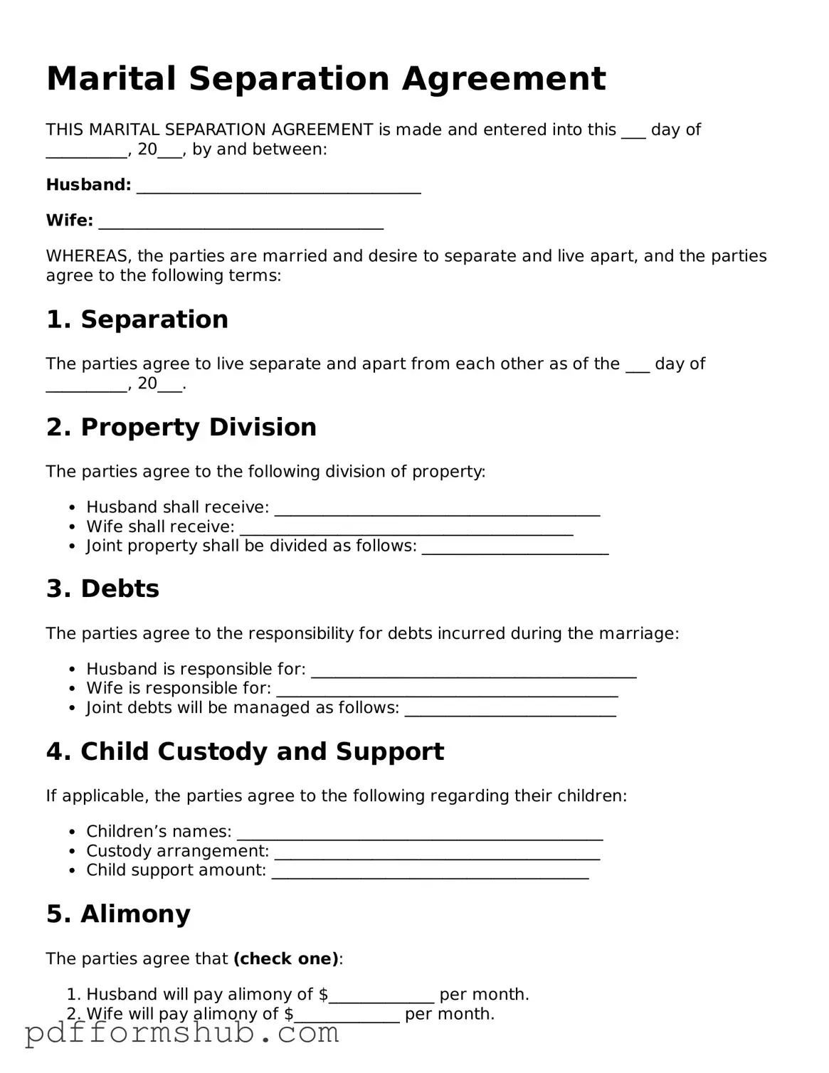 Valid Marital Separation Agreement Form
