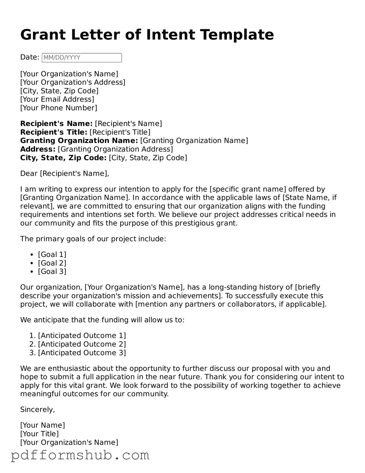Valid Grant Letter of Intent Form