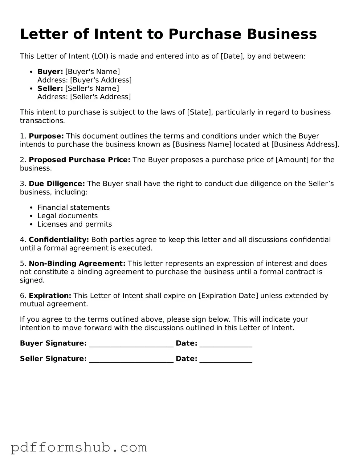Valid Letter of Intent to Purchase Business Form