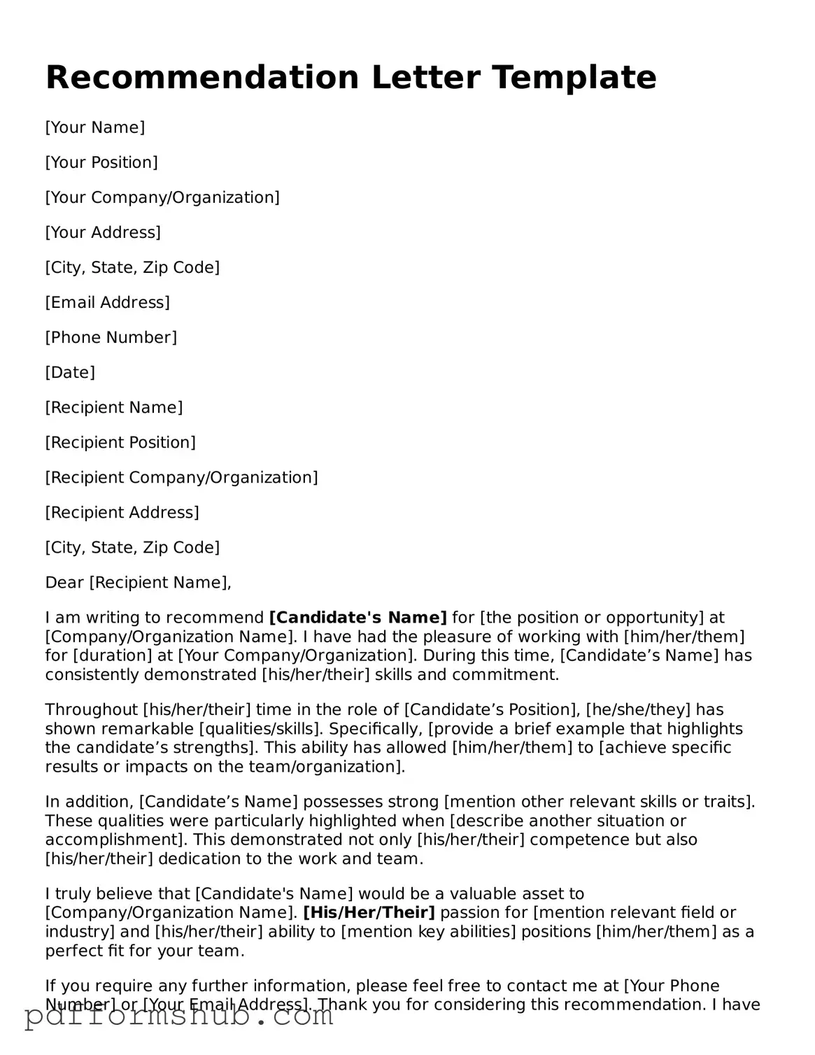 Valid Recommendation Letter Form