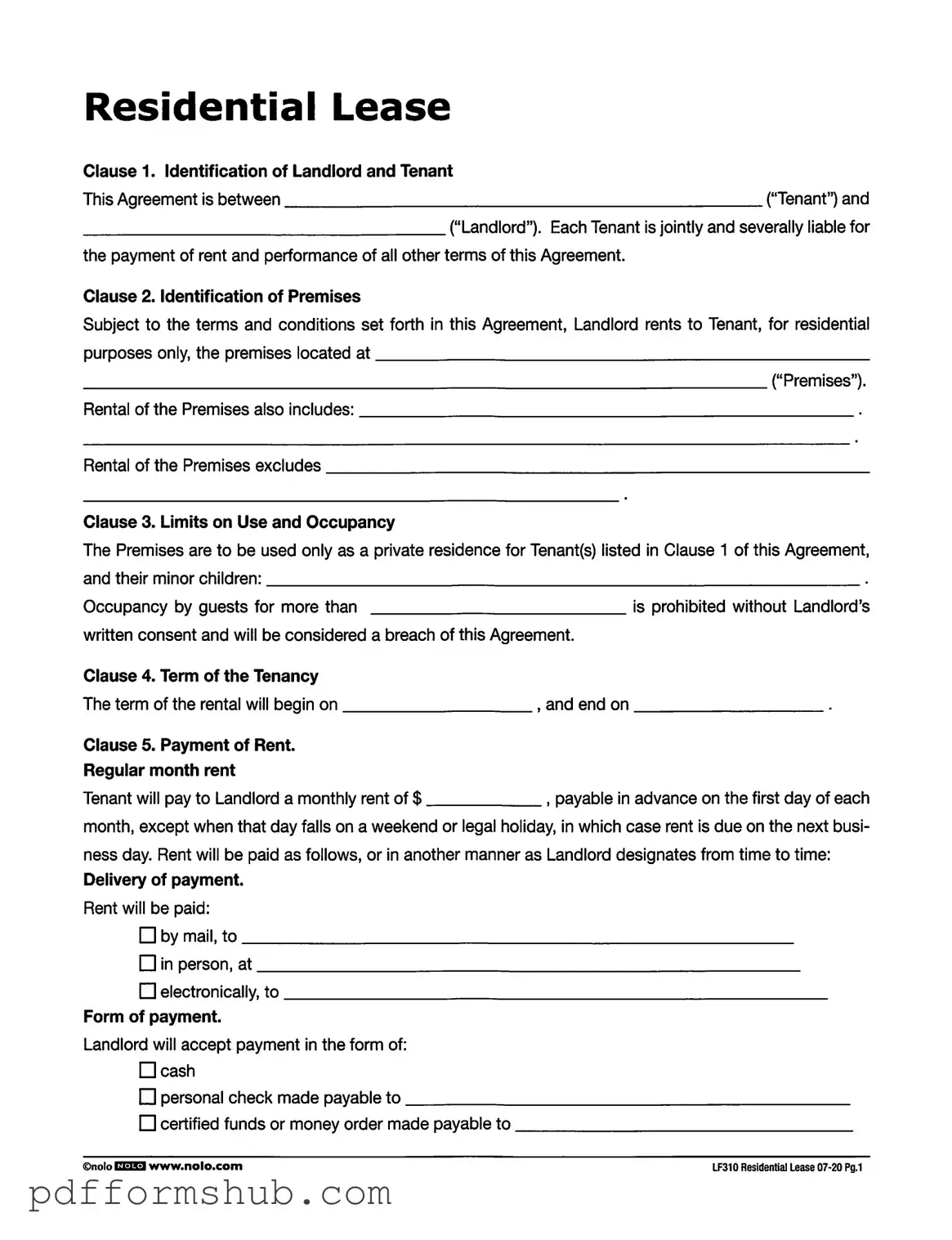 Fill in Your Lf310 Residential Lease Form