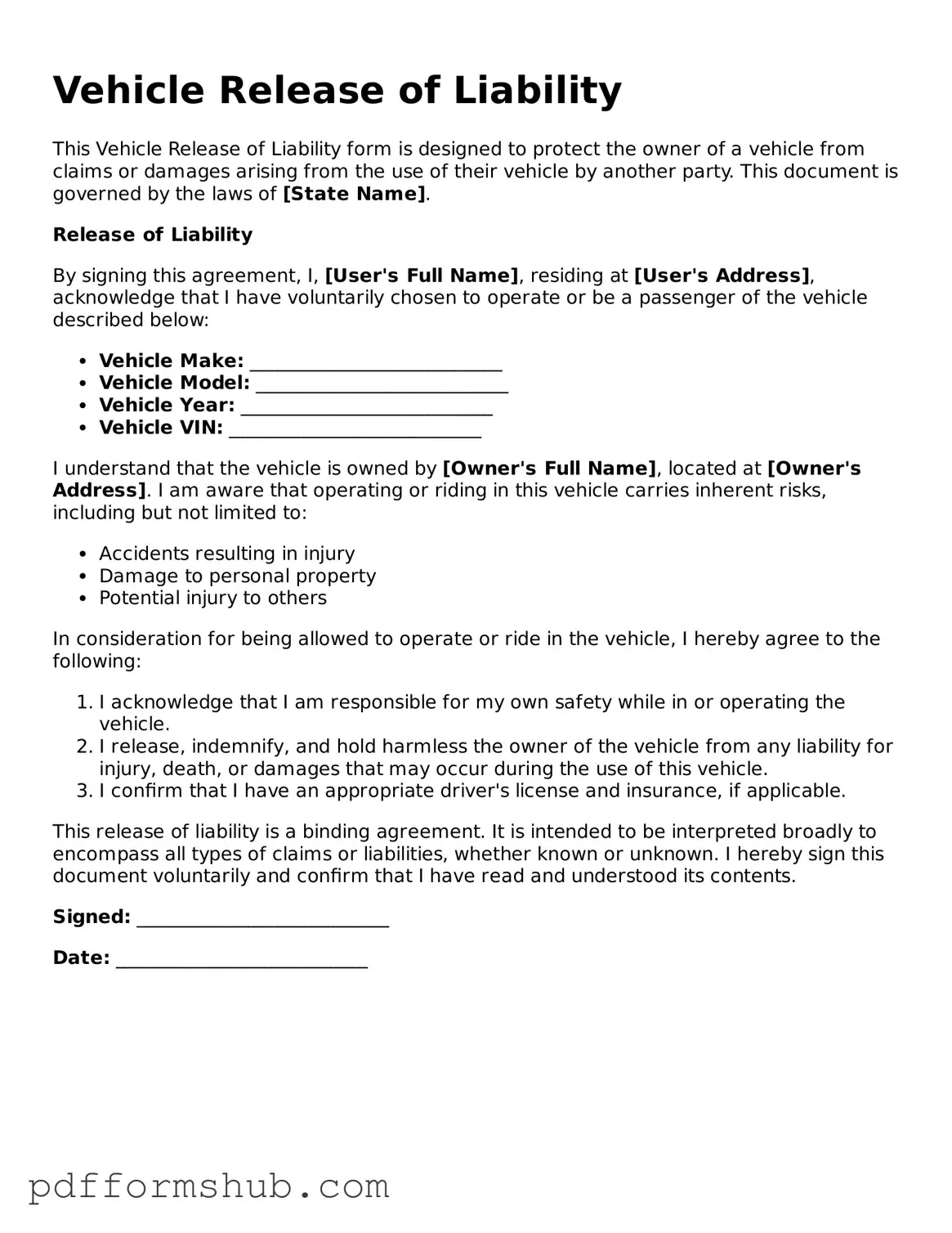Valid Vehicle Release of Liability Form