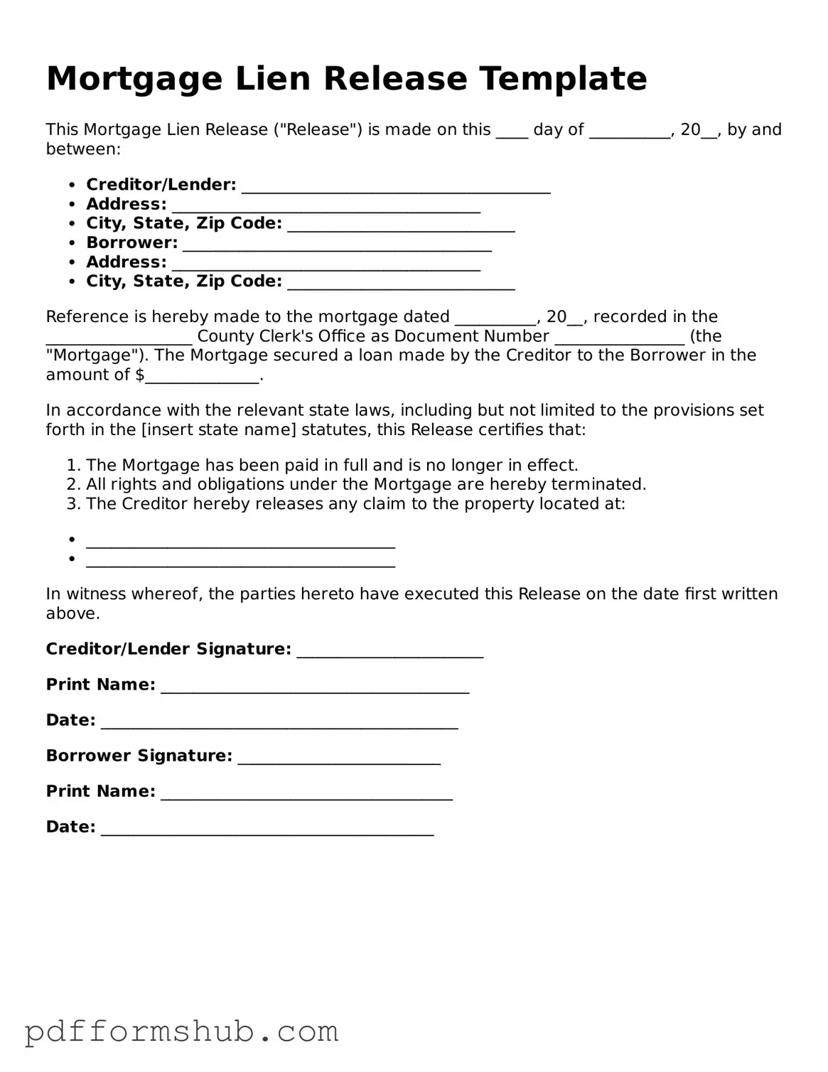 Valid Mortgage Lien Release Form