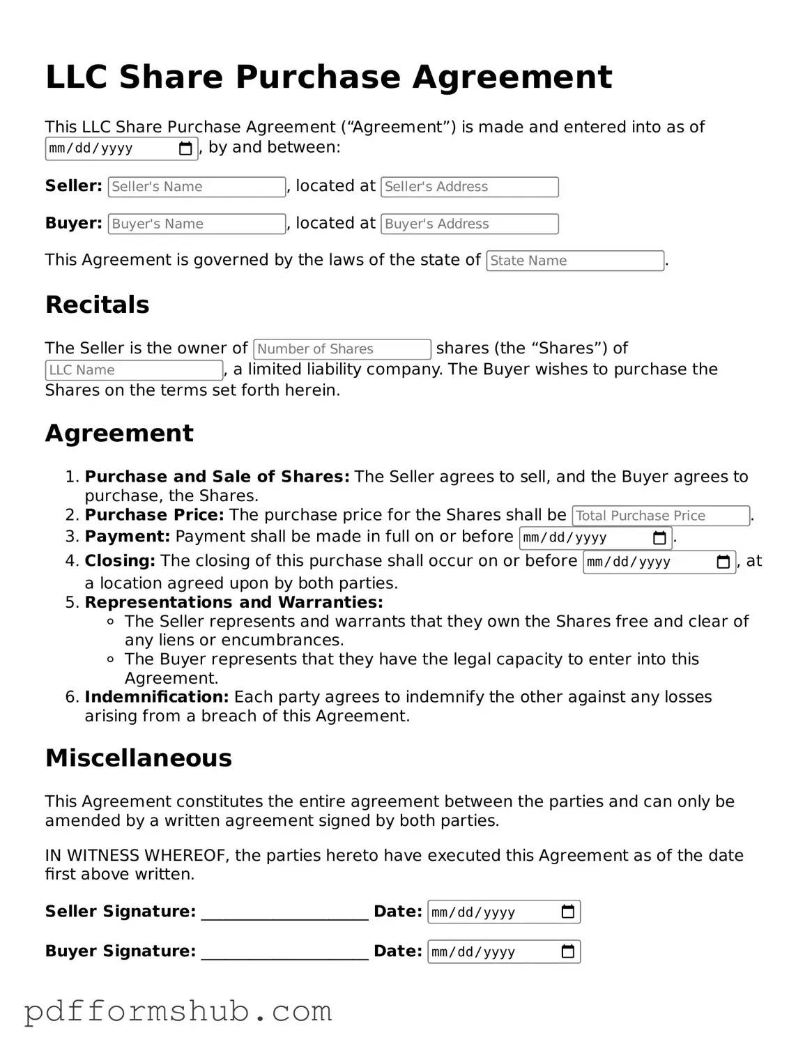 Valid LLC Share Purchase Agreement Form