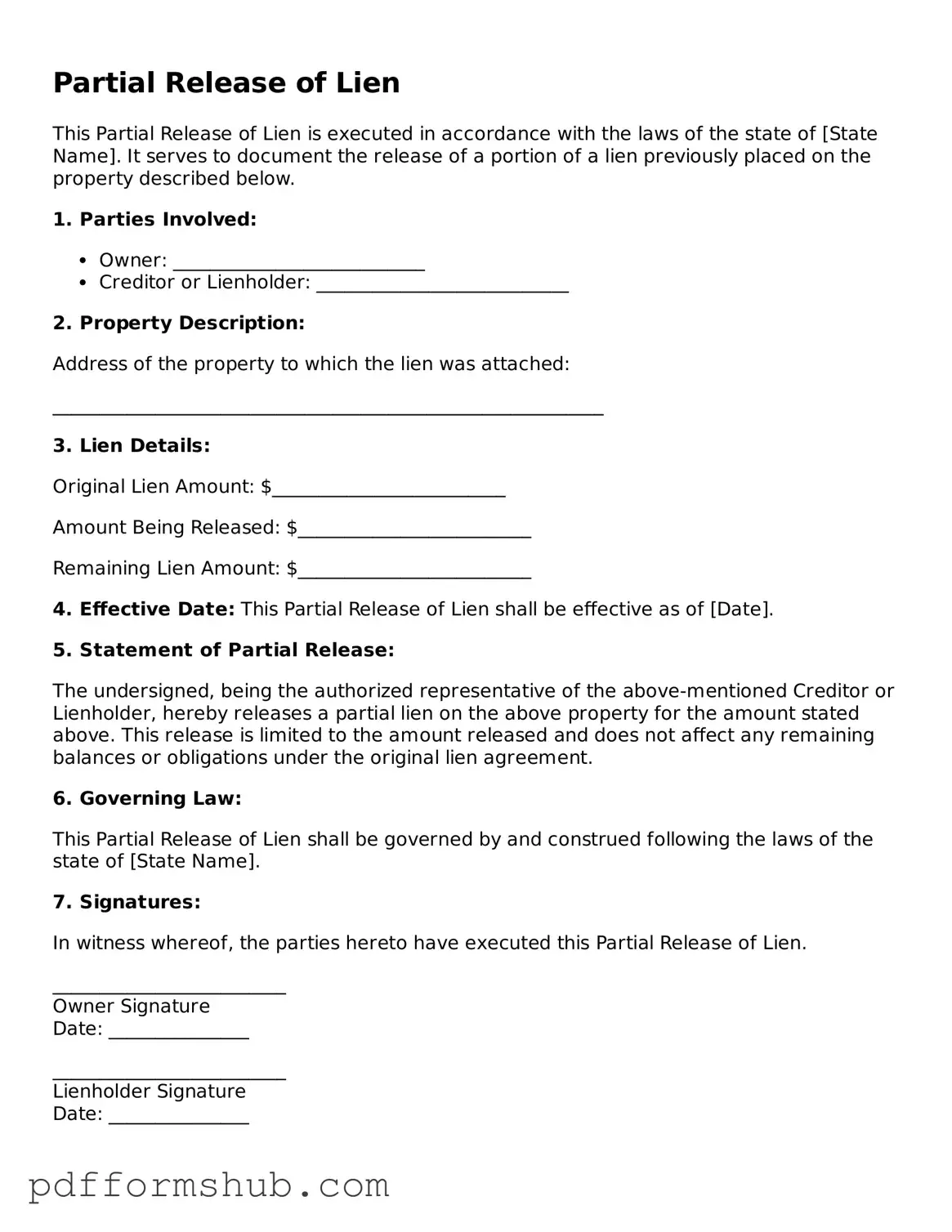 Valid Partial Release of Lien Form