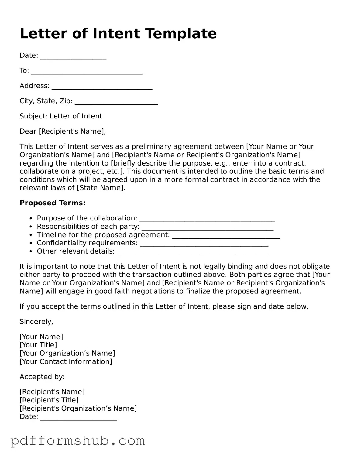 Valid Letter of Intent Form