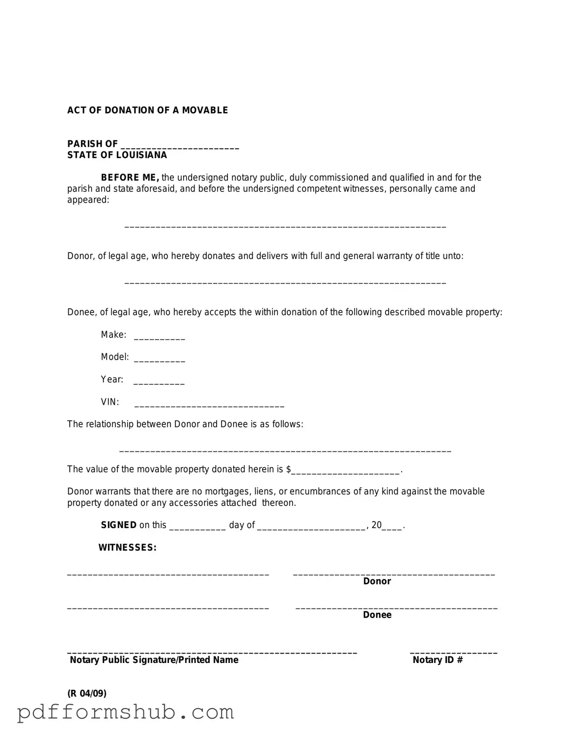 Fill in Your Louisiana act of donation Form