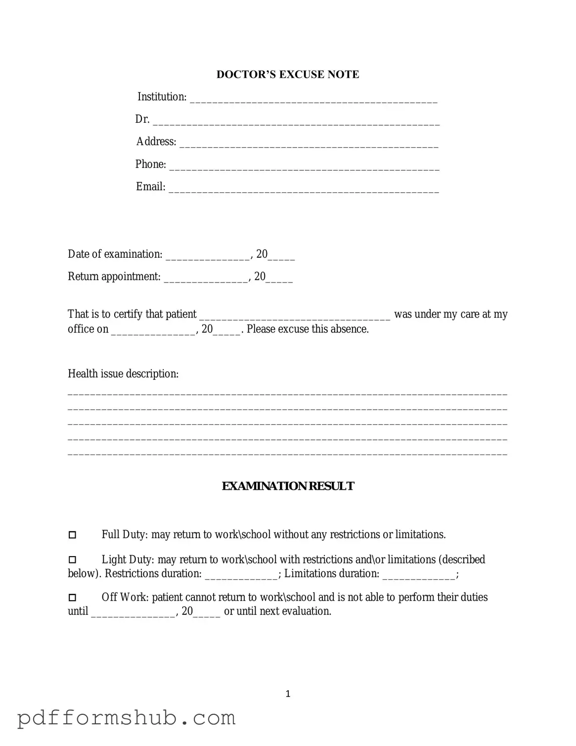 Fill in Your Doctors Excuse Note Form