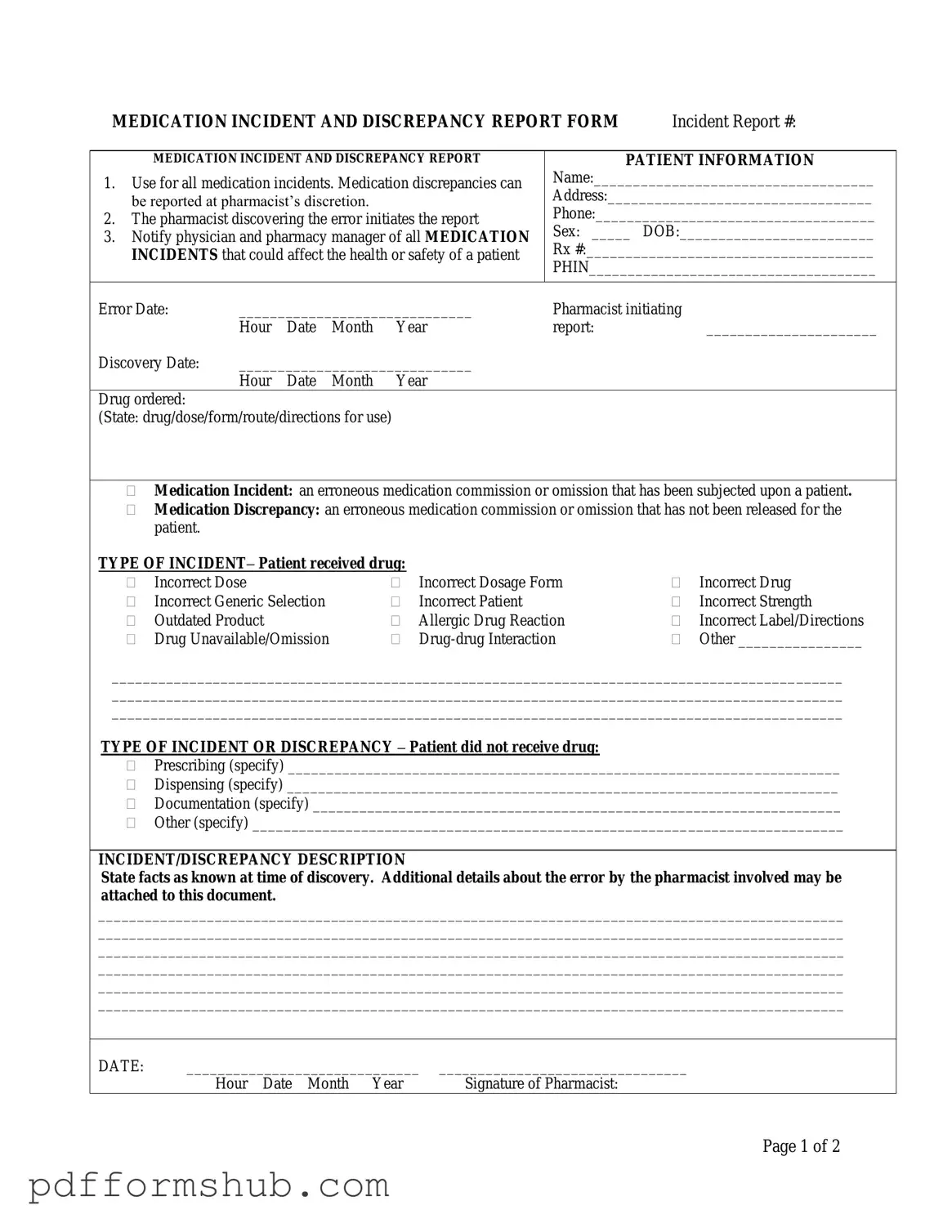 Fill in Your Medication Error Form