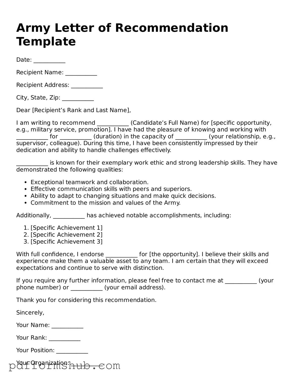Valid Army Letter of Recommendation Form
