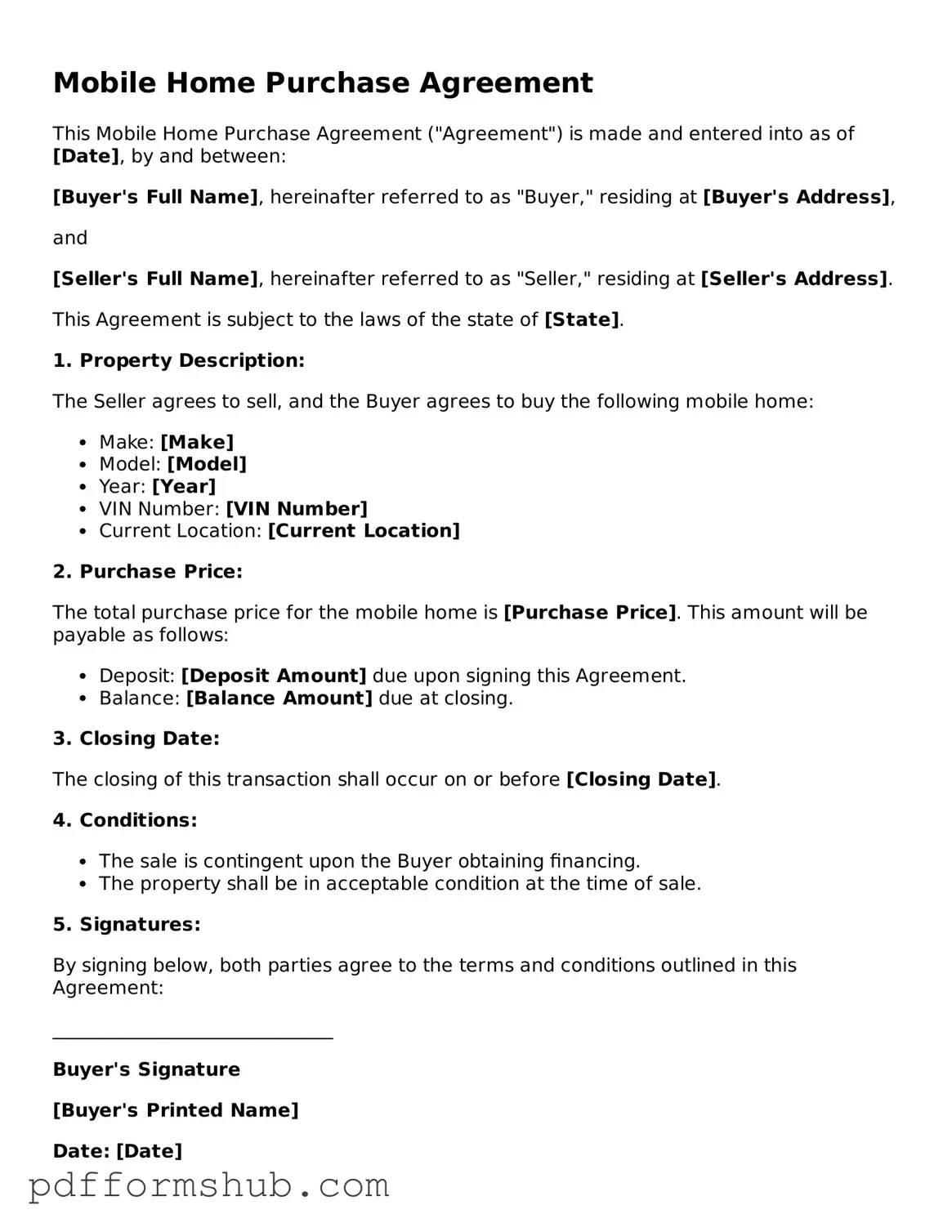 Valid Mobile Home Purchase Agreement Form
