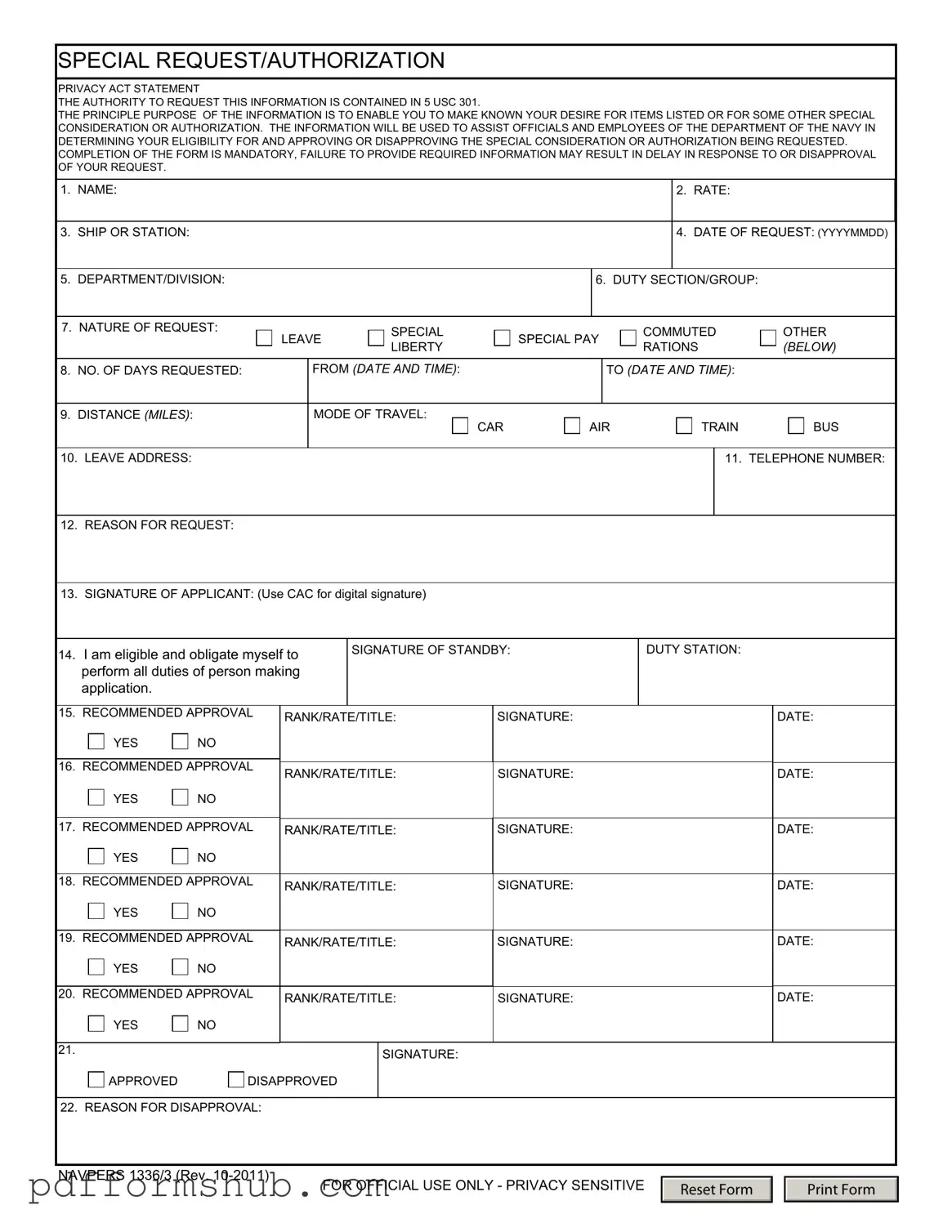 Fill in Your Navpers 1336 3 Form