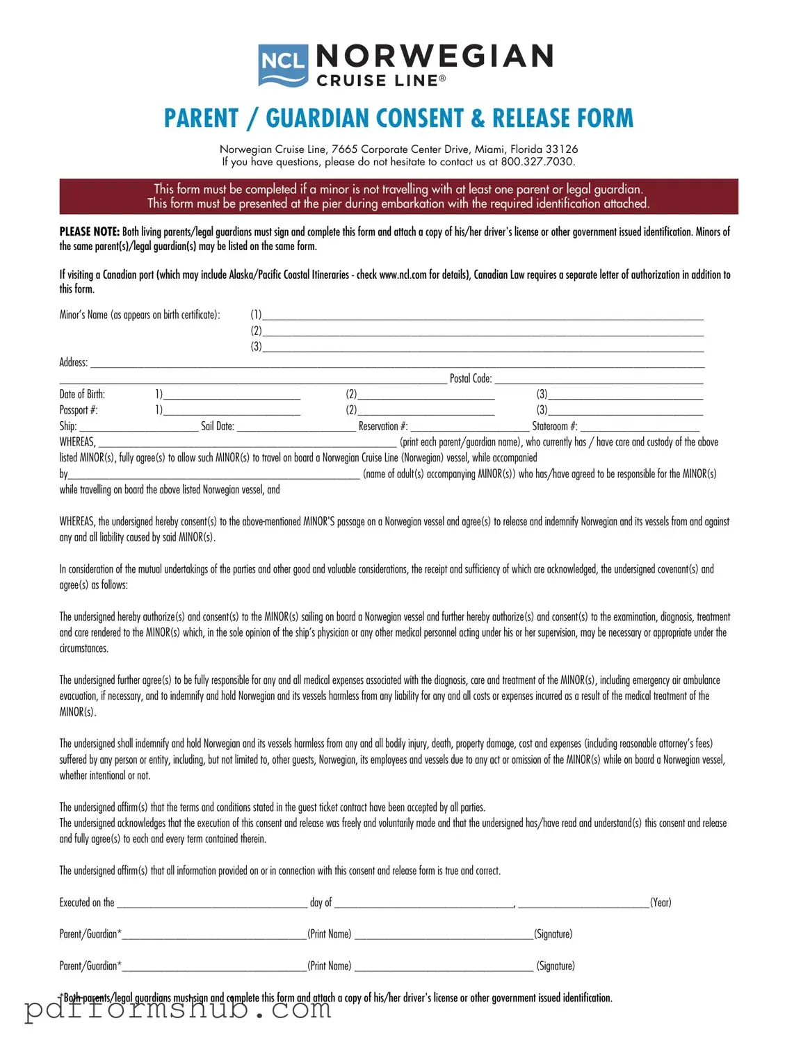 Fill in Your NCL Parental Consent Form