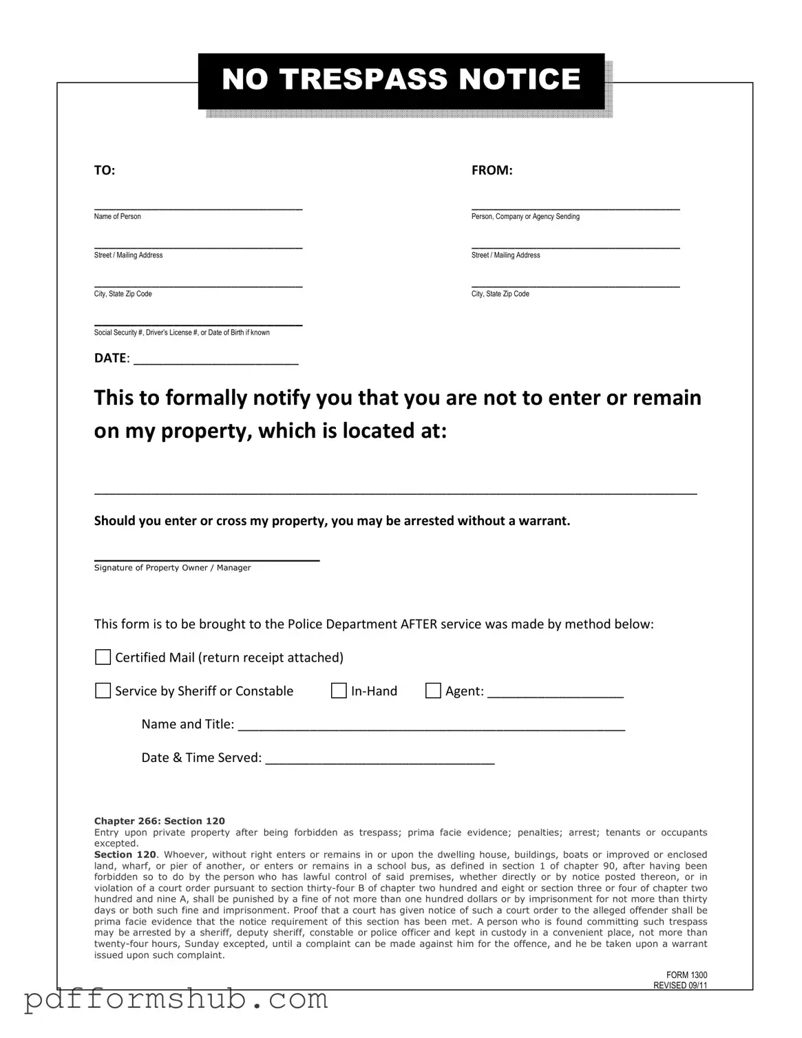 Fill in Your No Trespassing Letter Form