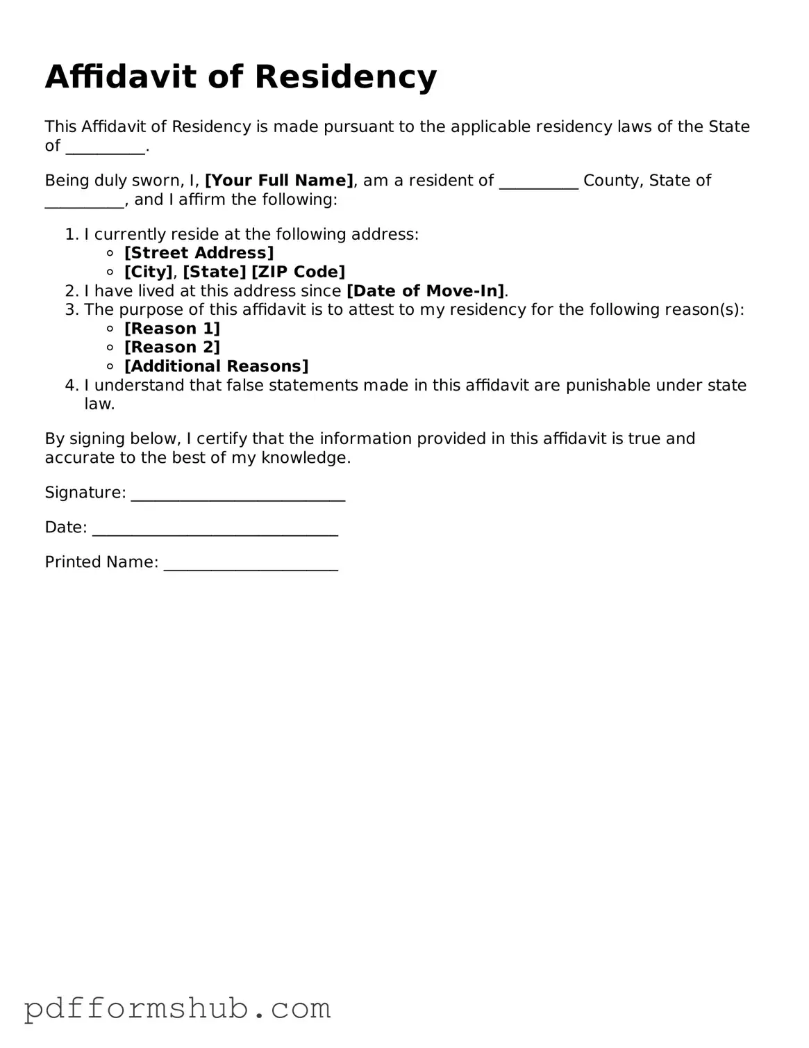 Valid Affidavit of Residency Form