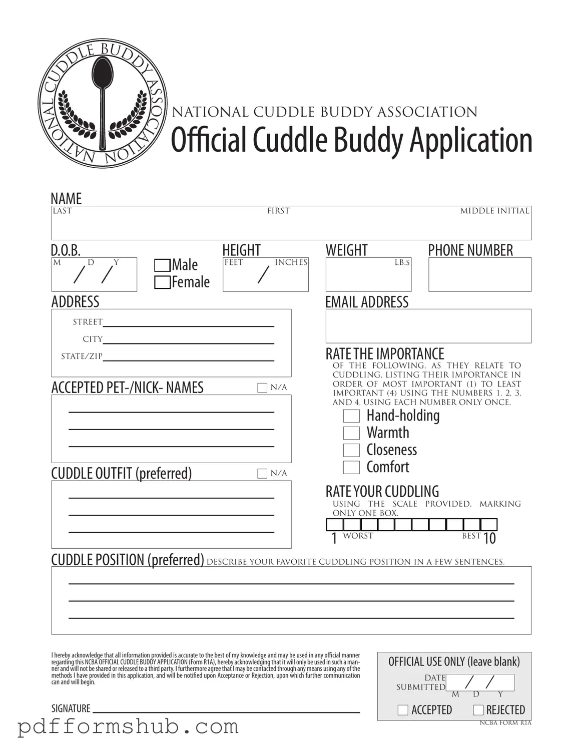 Fill in Your Cuddle Buddy Application Form