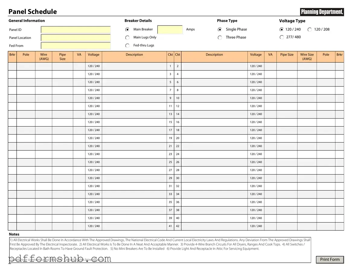 Fill in Your Electrical Panel Schedule Form
