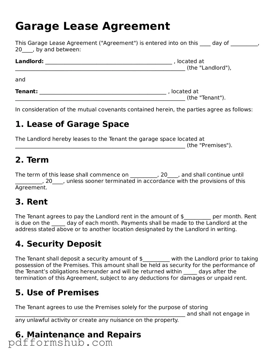 Valid Garage Lease Agreement Form