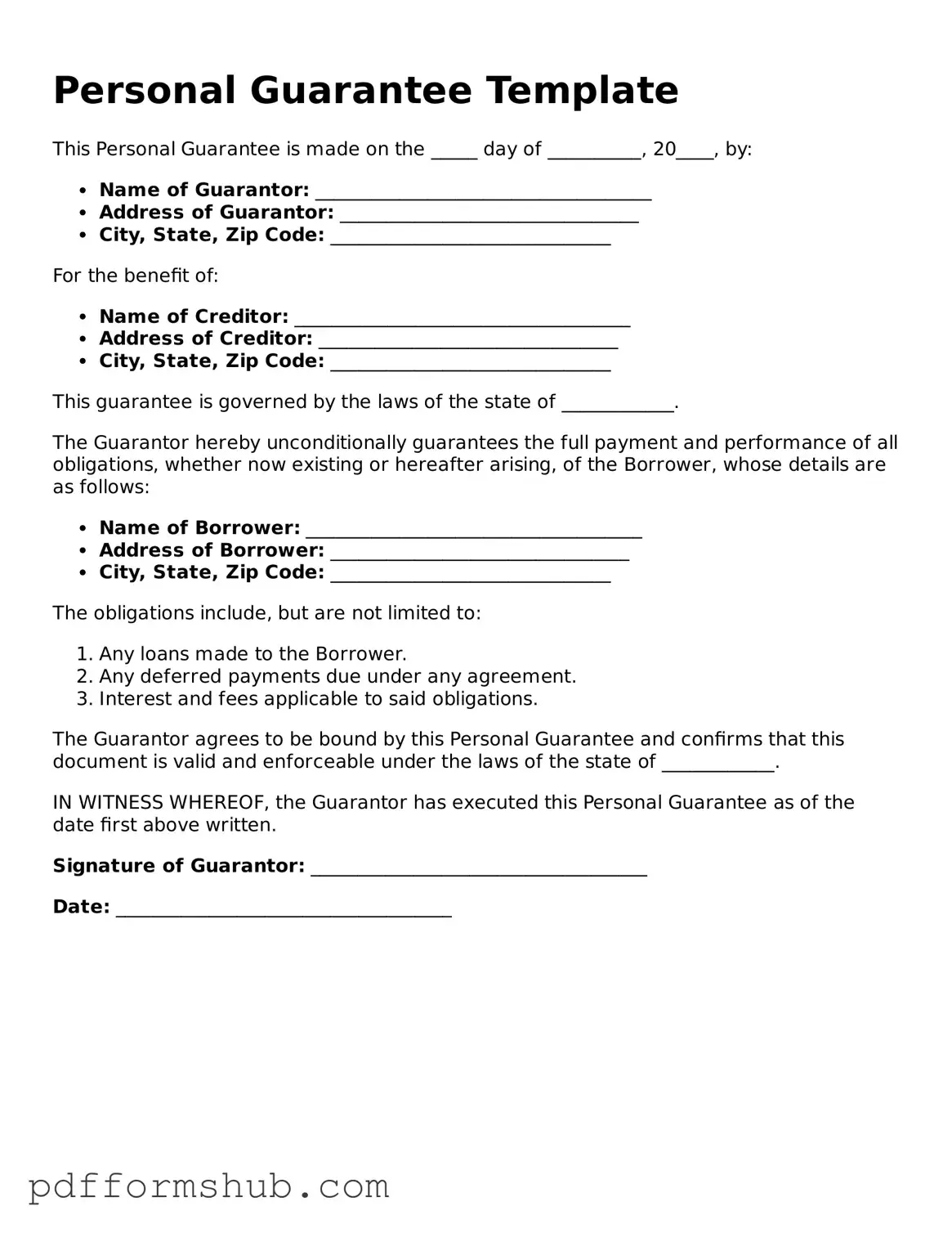 Valid Personal Guarantee Form