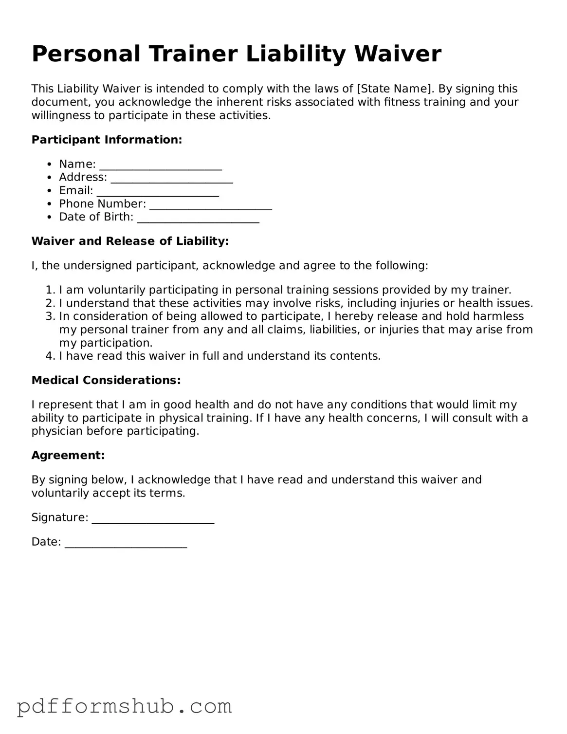 Valid Personal Trainer Liability Waiver Form