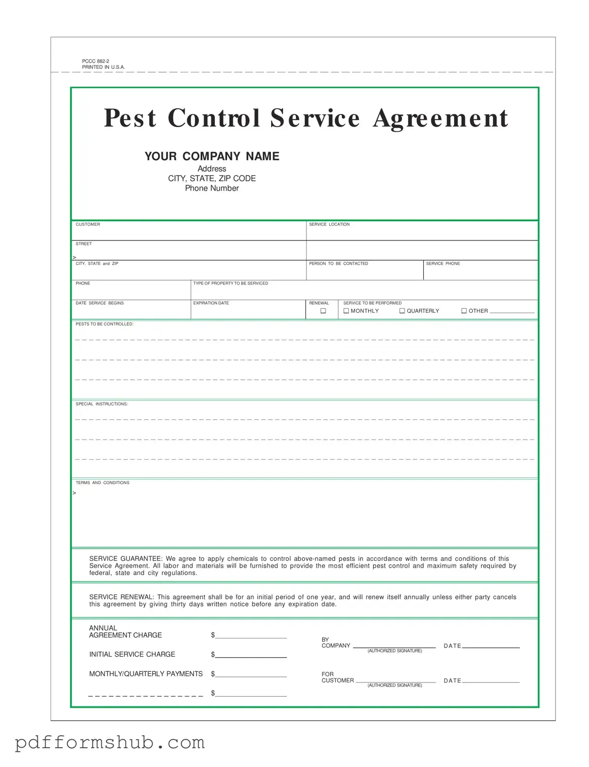 Fill in Your Pest Control Contract Form