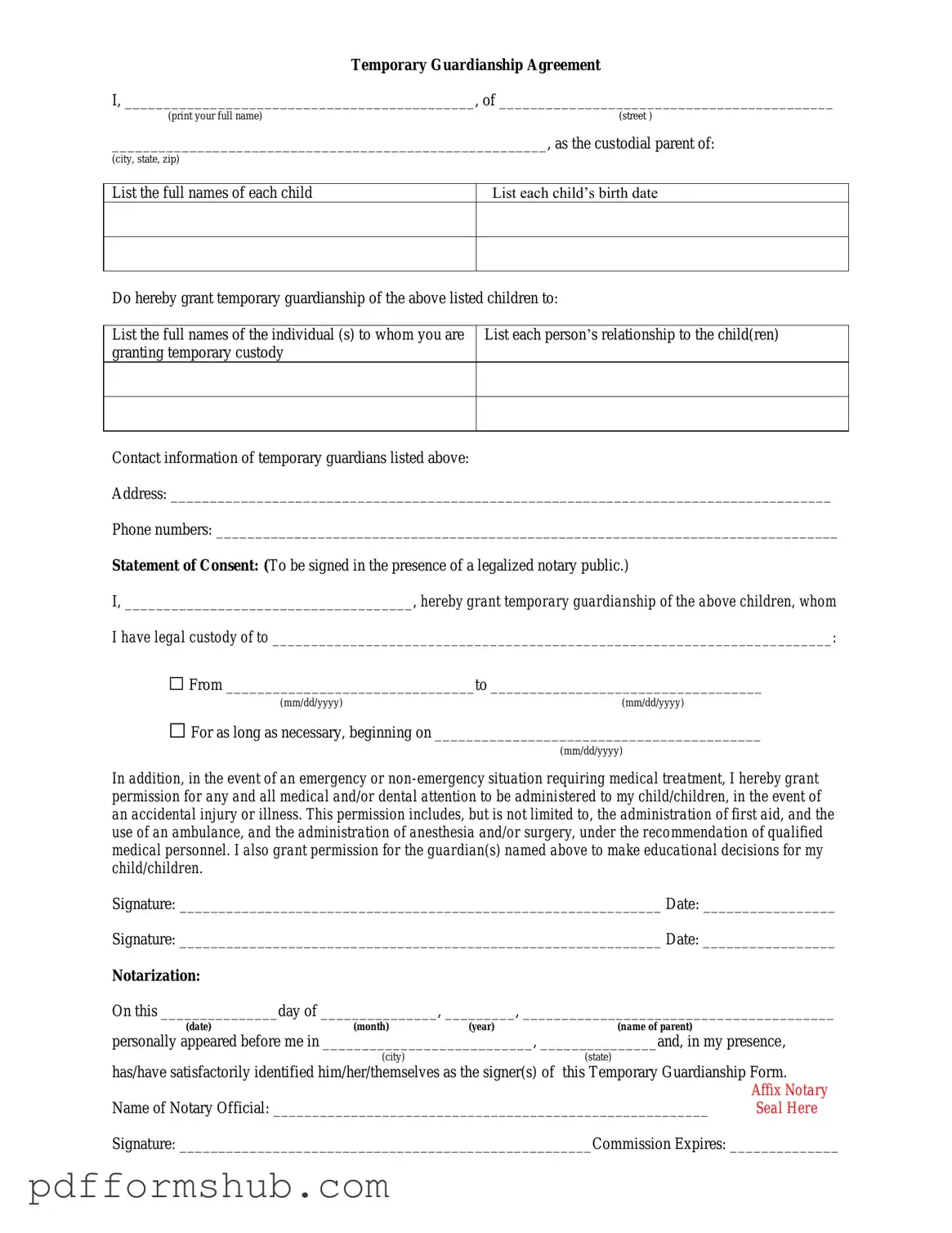 Fill in Your Temporary Custody Form
