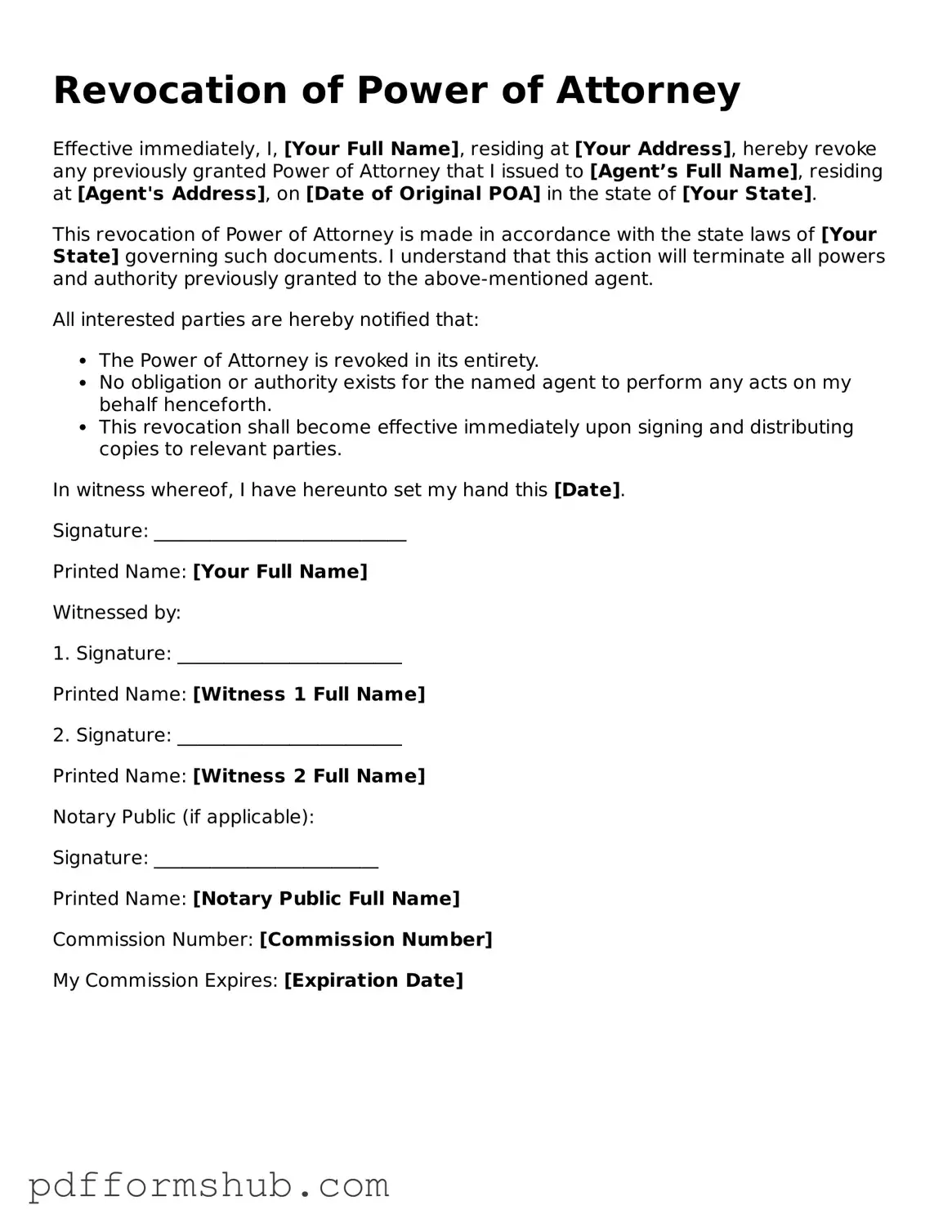 Valid Revocation of Power of Attorney Form