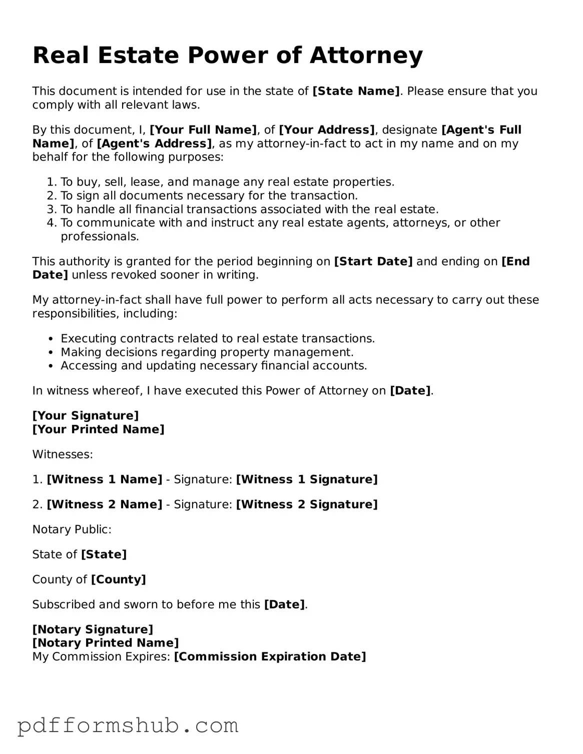 Valid Real Estate Power of Attorney Form