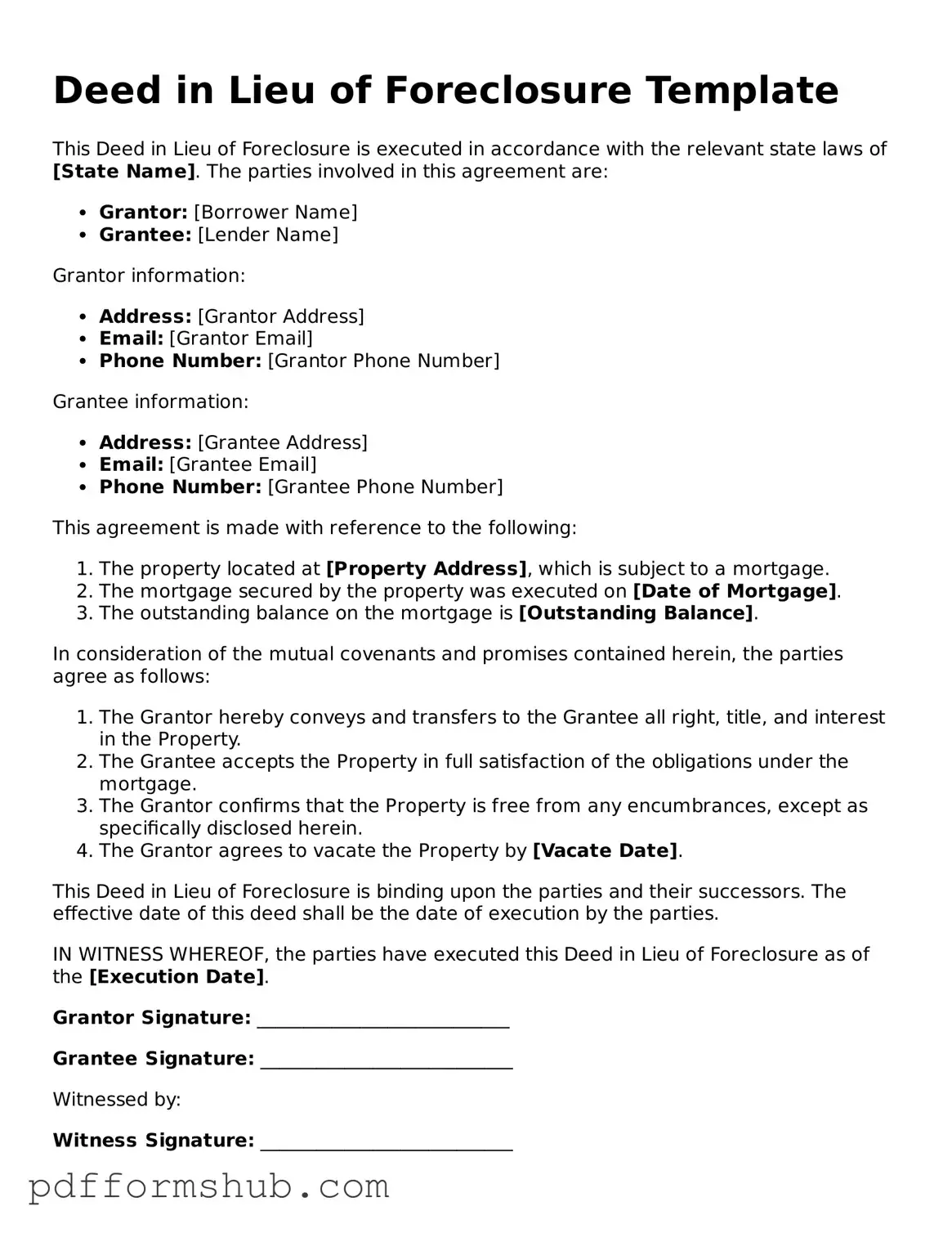 Valid Deed in Lieu of Foreclosure Form