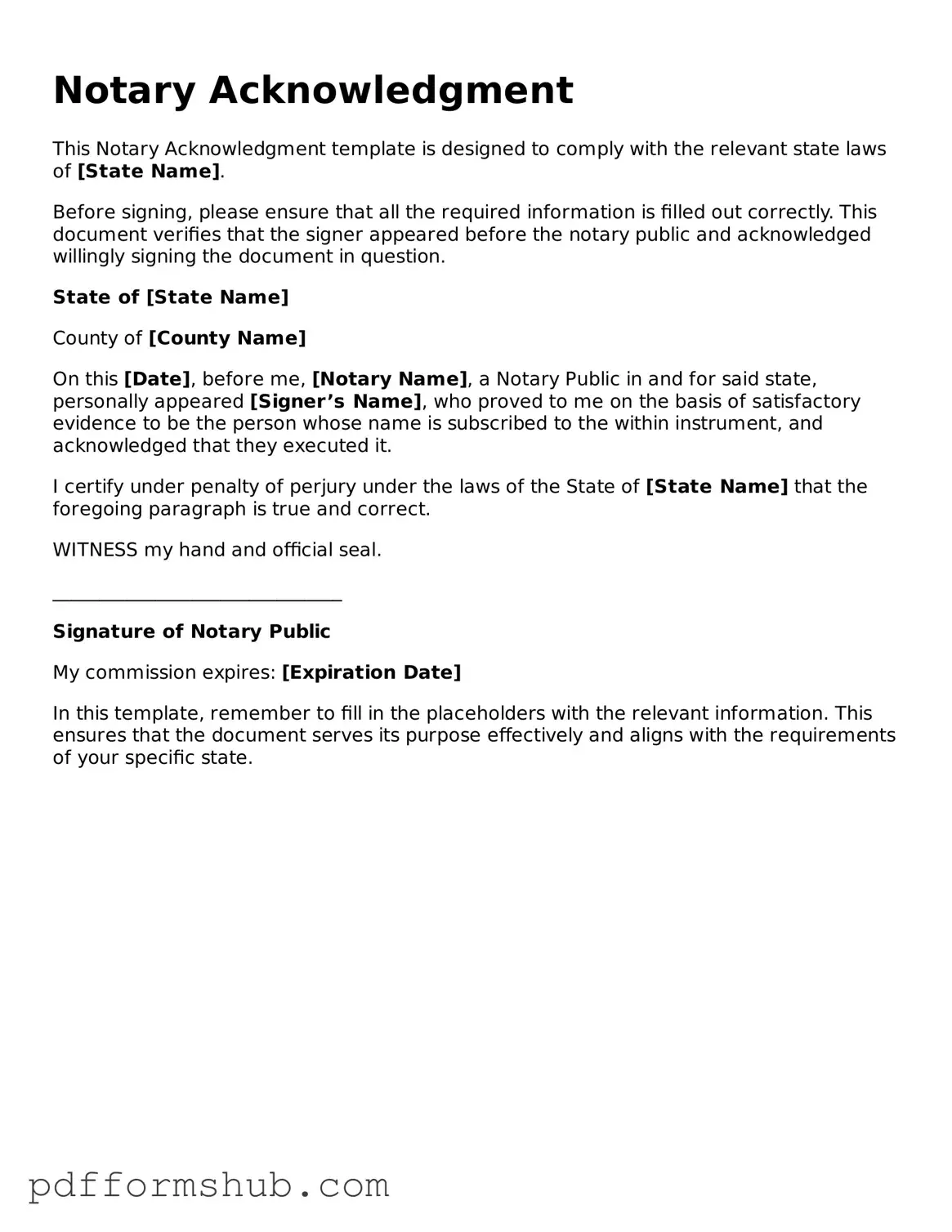 Valid Notary Acknowledgement Form