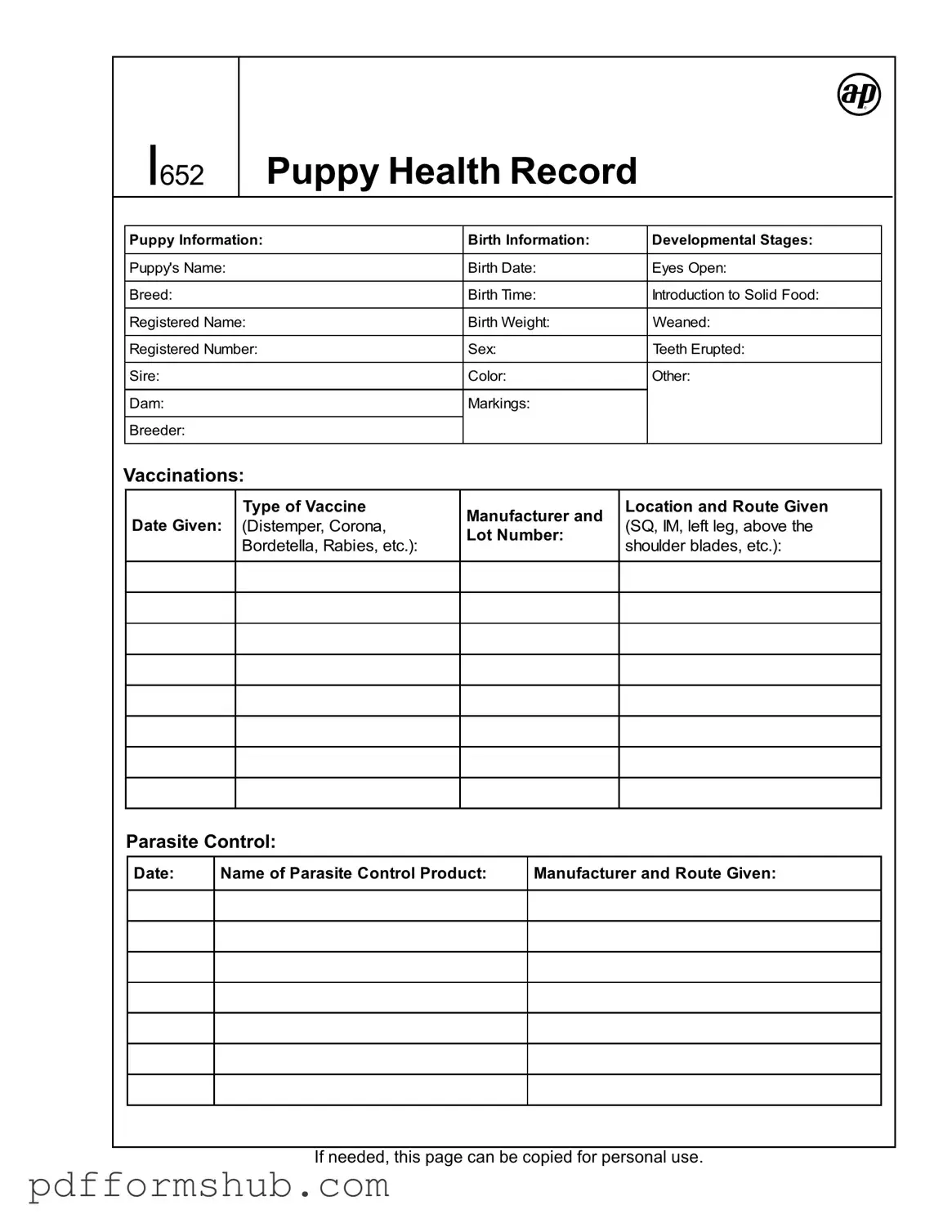 Fill in Your Puppy Health Record Form