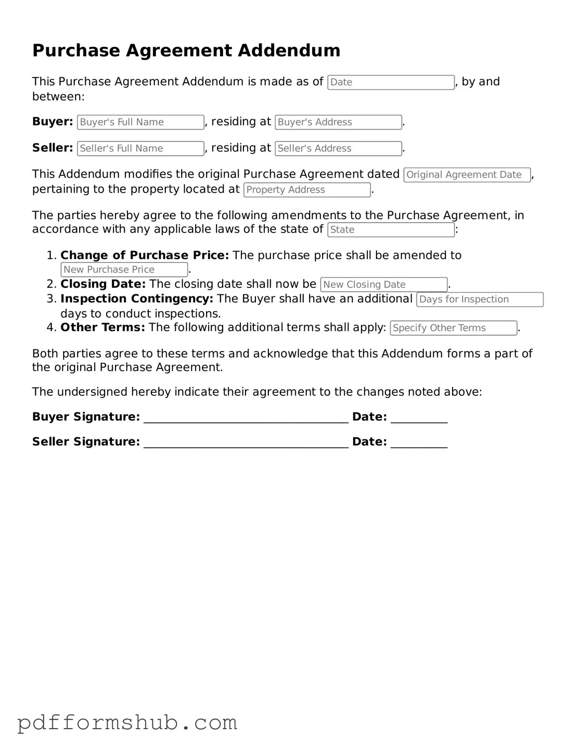 Valid Purchase Agreement Addendum Form
