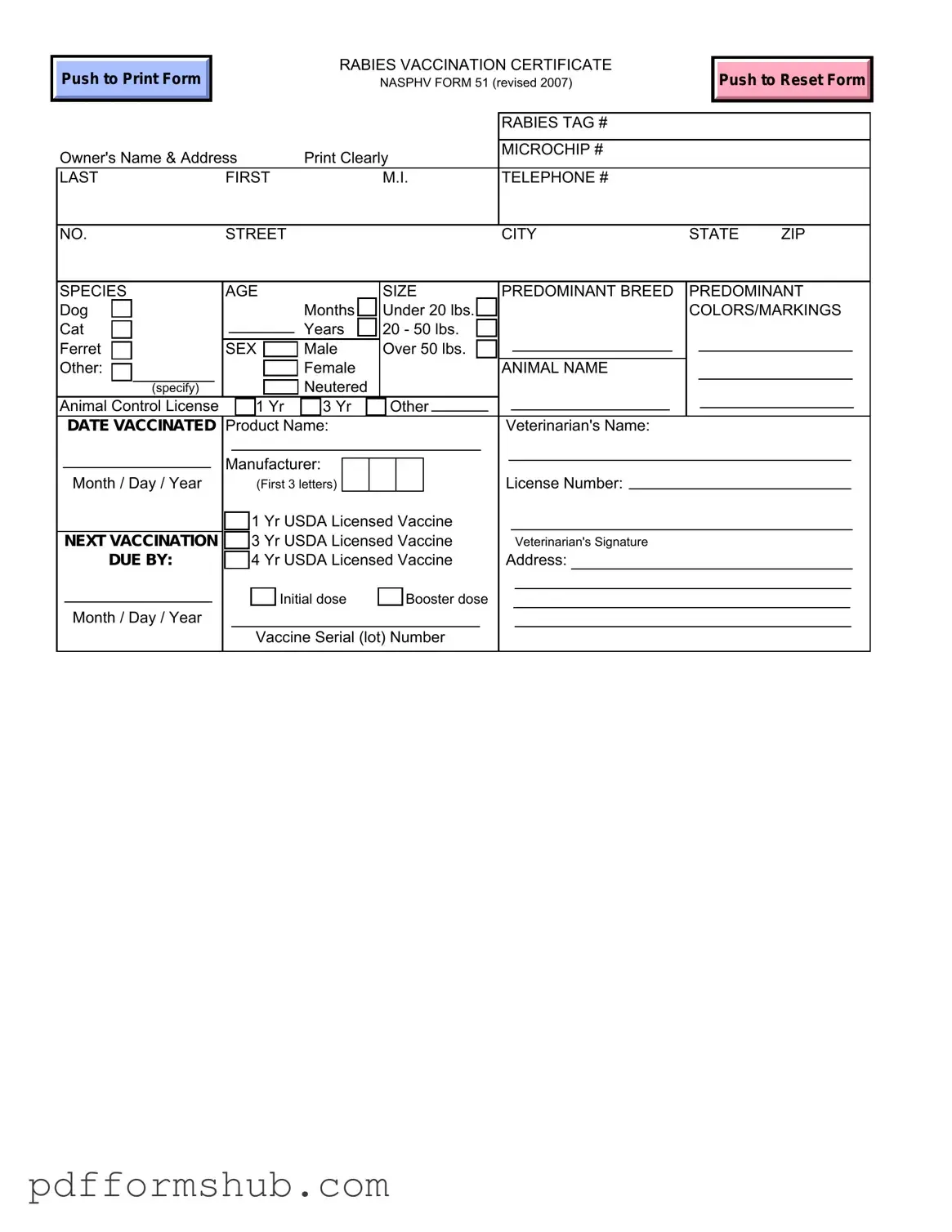 Fill in Your Rabies Certificate Form