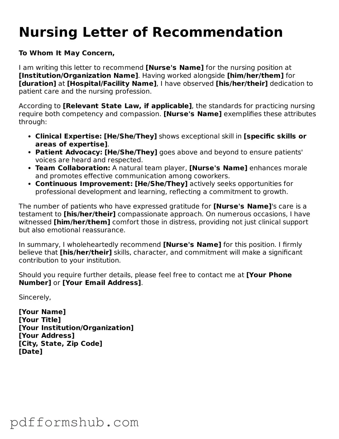 Valid Nursing Letter of Recommendation Form