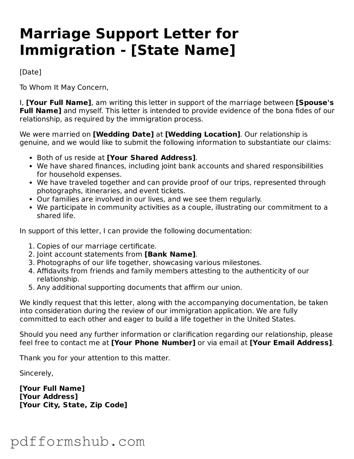 Valid Marriage Support Letter for Immigration Form