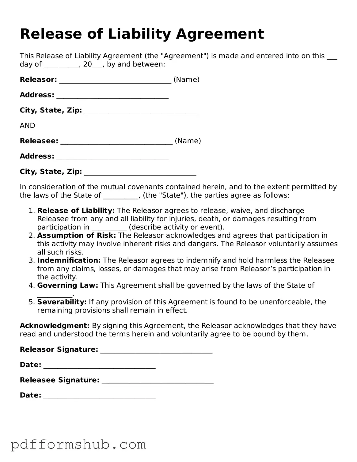 Valid Release of Liability Form
