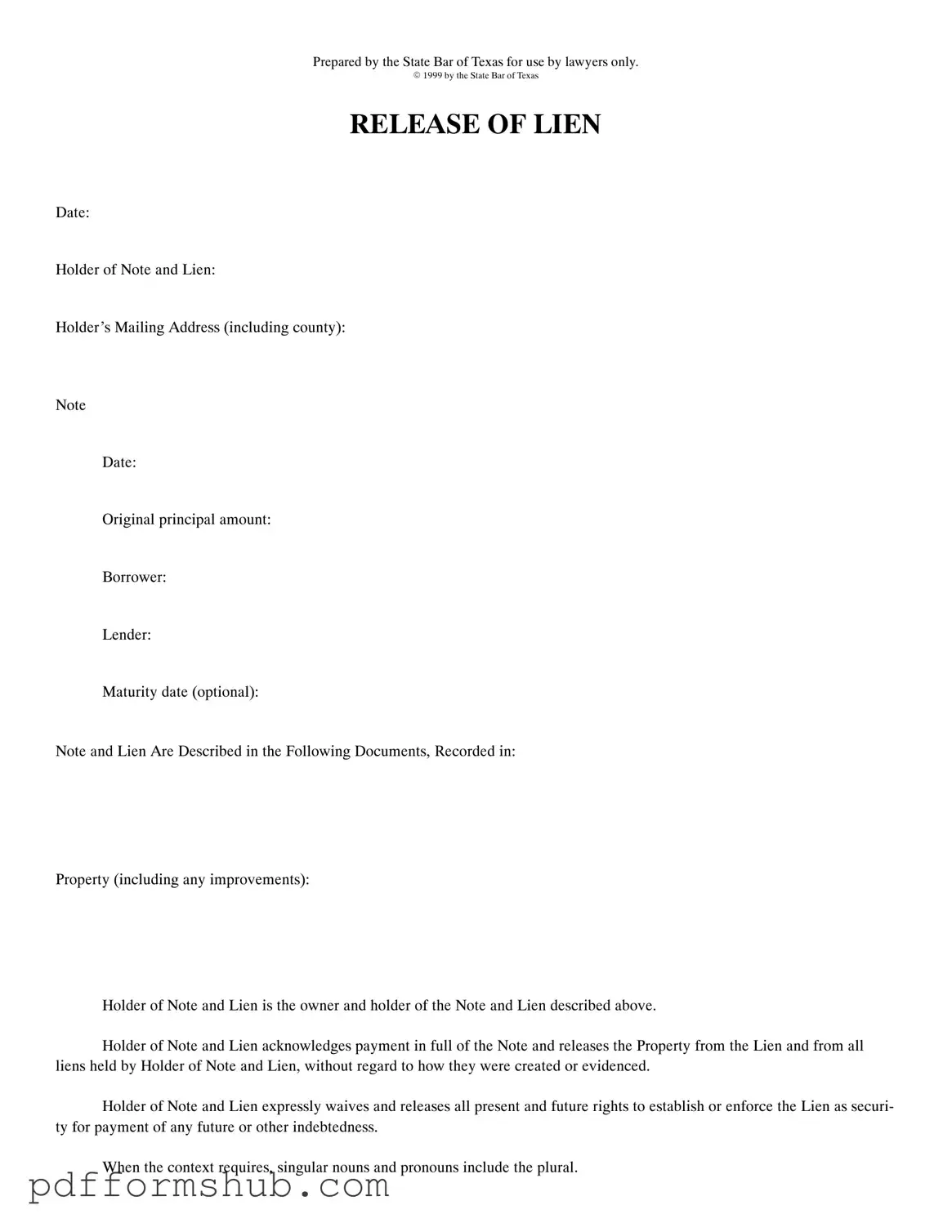 Fill in Your Release Of Lien Texas Form
