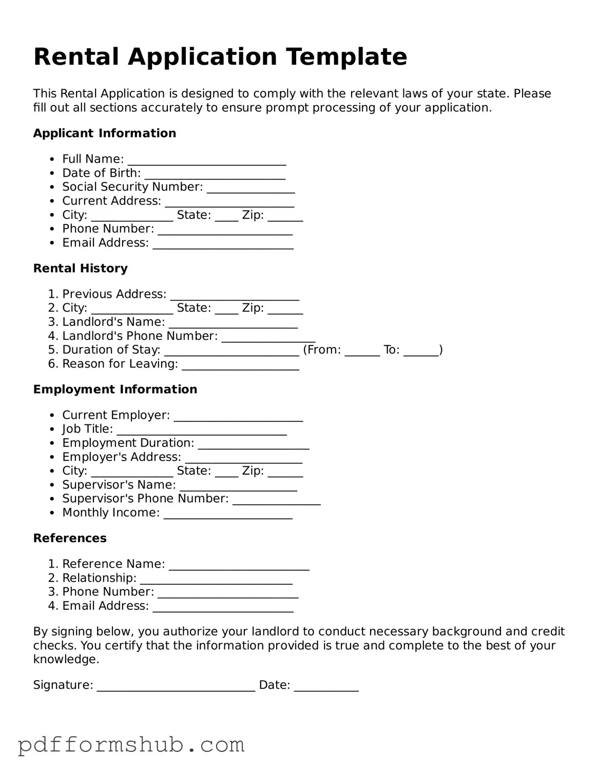 Valid Rental Application Form