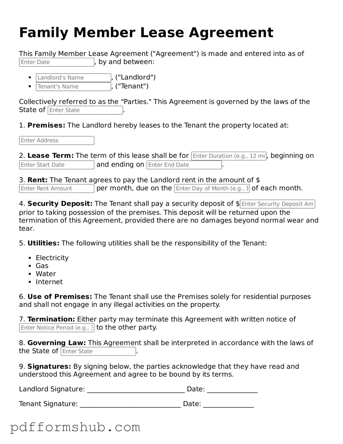 Valid Family Member Lease Agreement Form