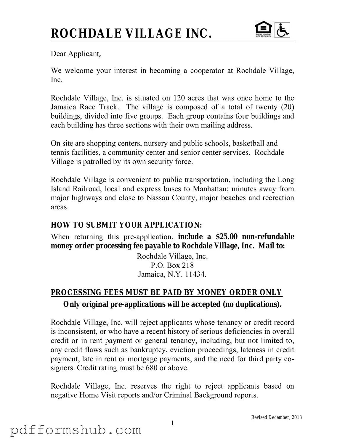 Fill in Your Rochdale village application Form