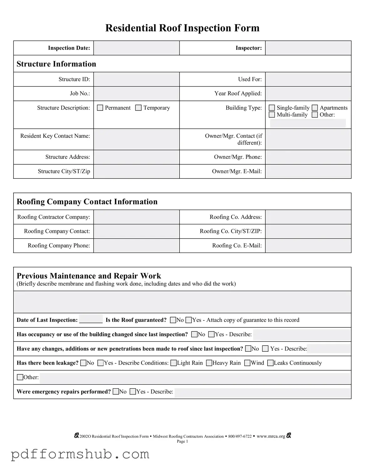 Fill in Your Roof Inspection Form