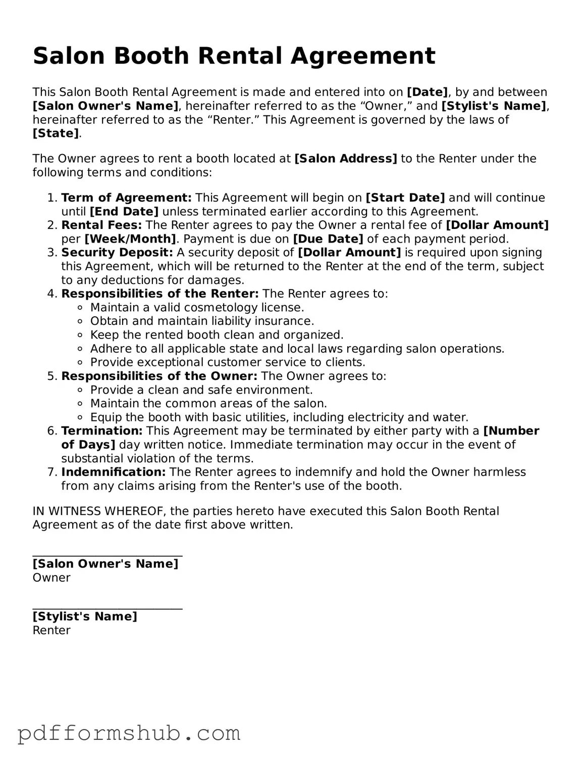 Valid Salon Booth Rental Agreement Form