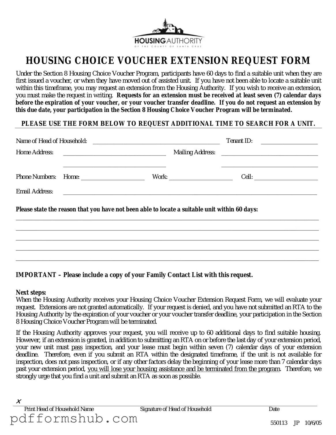 Fill in Your Section 8 Voucher Extension Form