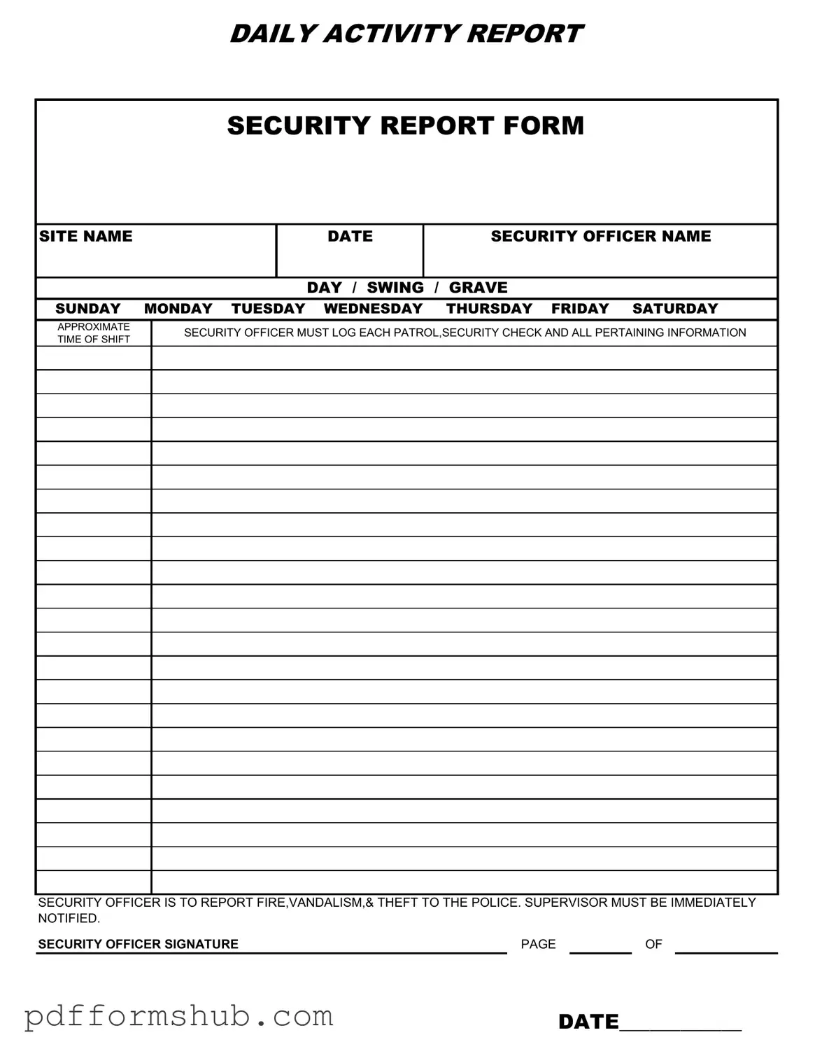 Fill in Your Security Guard Daily Report Sample Form