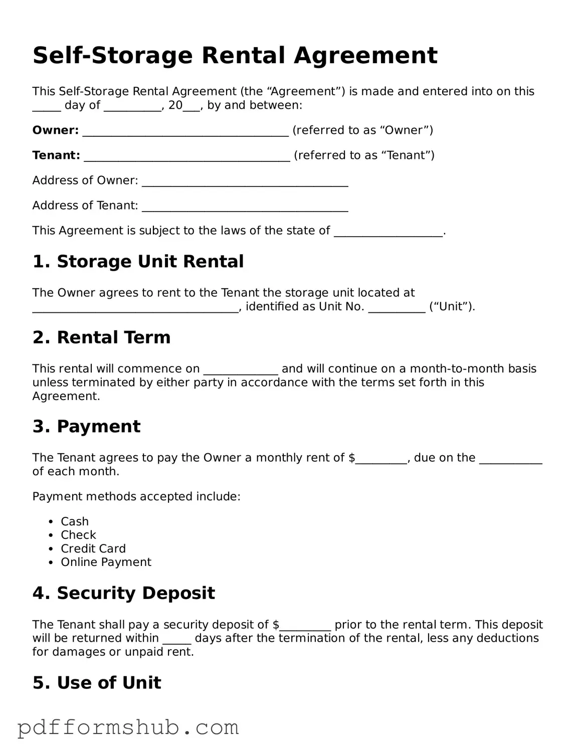 Valid Self-Storage Rental Agreement Form